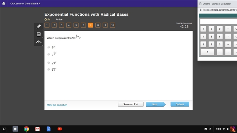 Which is equivalent to 4 square root 9 1/2x? a) 9 2x b) 9 1/8x c) square root 9x d-example-1