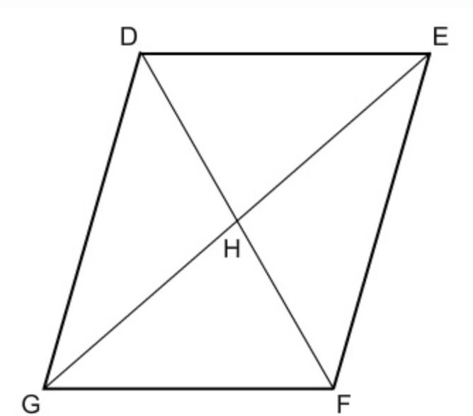 Parallelogram DEFG, DH = x + 3, HF = 3y, GH = 2x – 5, and HE = 5y + 2. Find the values-example-1