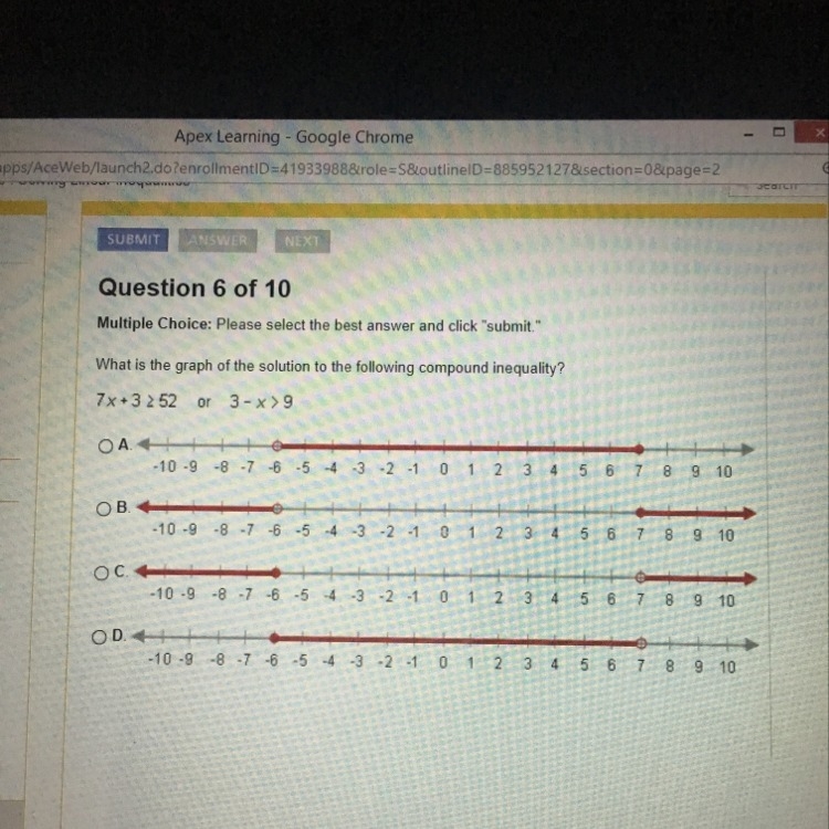 What graph of the function to the following compound inequality ??-example-1