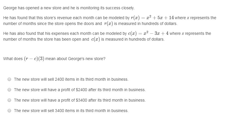 What does (r−c)(3) mean about George's new store?-example-1