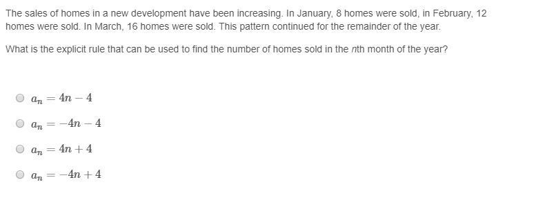 The sales of homes in a new development have been increasing. In January, 8 homes-example-1