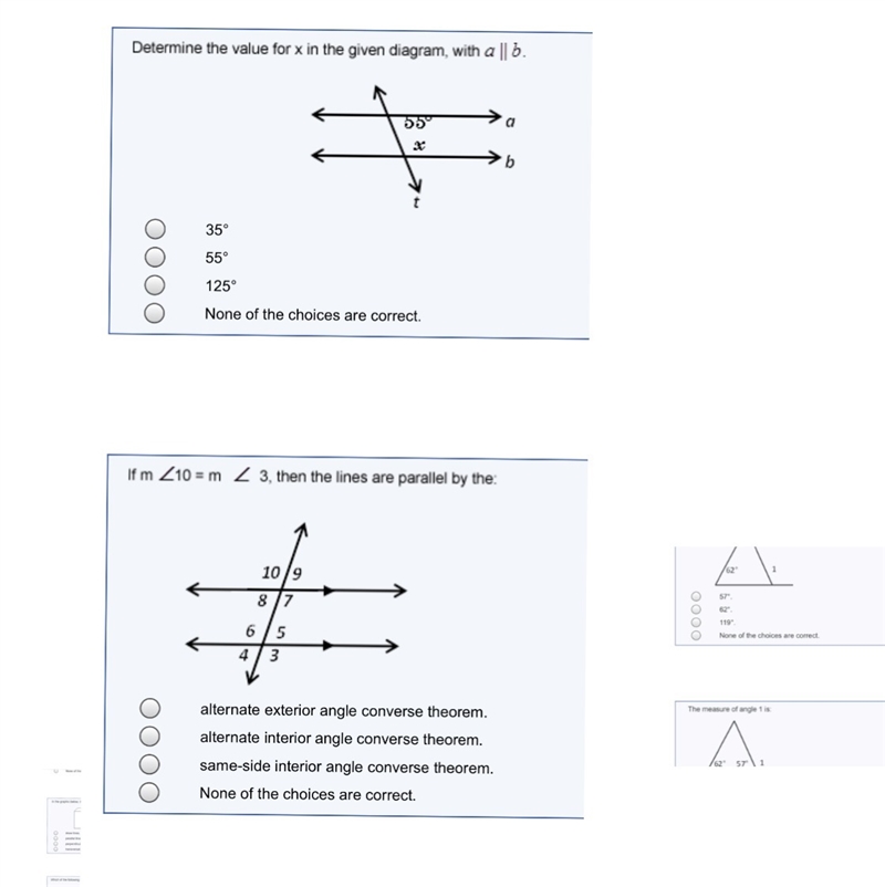 Determine the value for x in the given diagram, with a || b If m<10 = m < 3, then-example-1