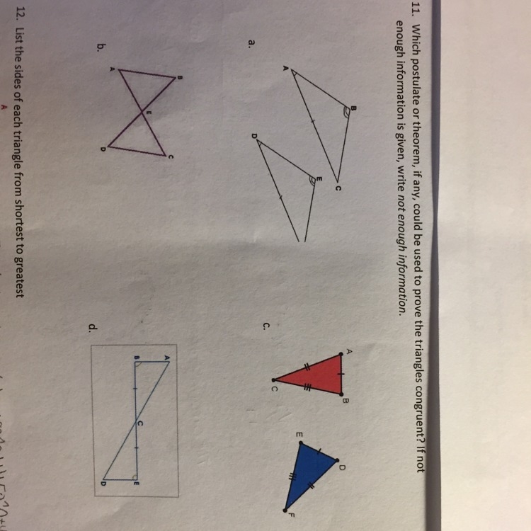 Which postulate or theorem, if any, could be used to prove the triangles congruent-example-1