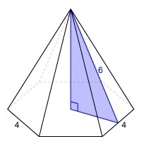 A pyramid has a regular hexagonal base with side lengths of 4 and a slant height of-example-1