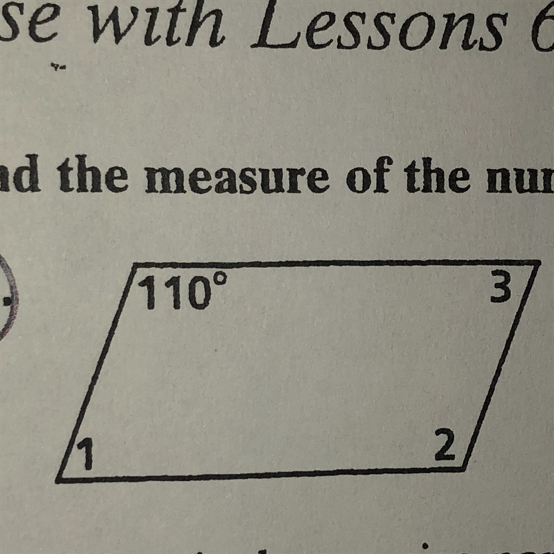 Find the measure of the numbered angles for the parallelogram for number one!-example-1