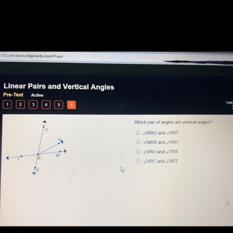 Which pair of angles are vertical angles?-example-1