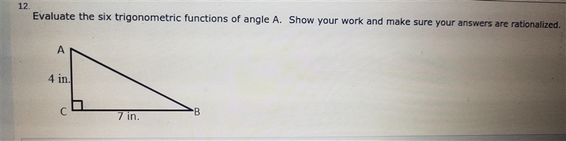 Evaluate the 6 trigonometric functions of angle A-example-1