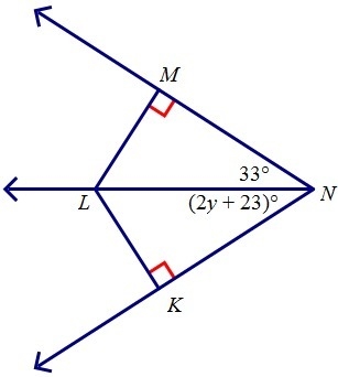 Given that L is equidistant from M and K, find KLN. A. 23 B.33 C. 55 D. 57-example-1