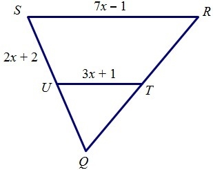 If UT is a midsegment of QRS, find SQ.-example-1