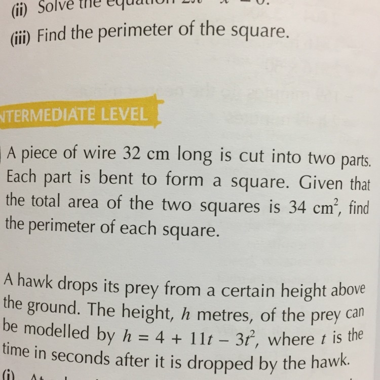 A piece of wire 32cm Long is cut into two parts. Each part is bent to form a square-example-1