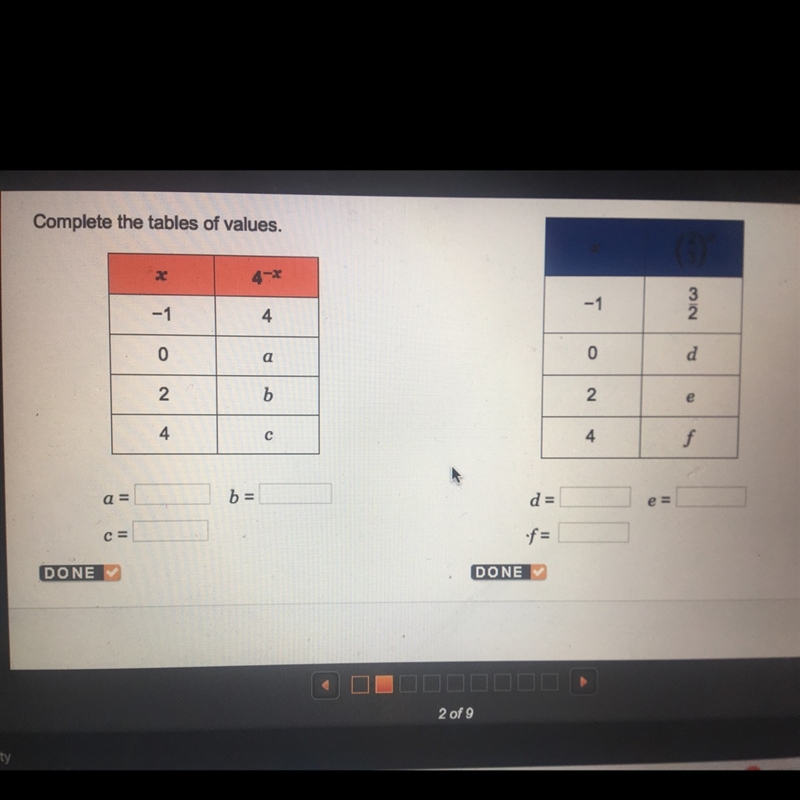 Complete the tables of values.-example-1