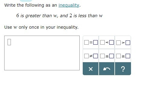 6 is greater than w, and 2 is less than w-example-1