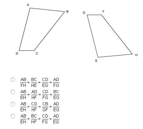 If ABCD ~ EHFG what do you know about the corresponding sides? Be specific. Answer-example-1