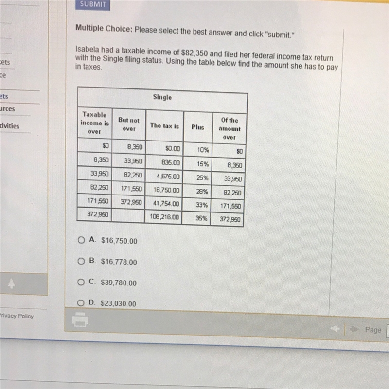 Isabela had a taxable income of $82350 and filed her federal income tax return with-example-1