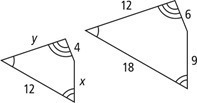 The polygons are similar. Find the values of x and y.-example-1