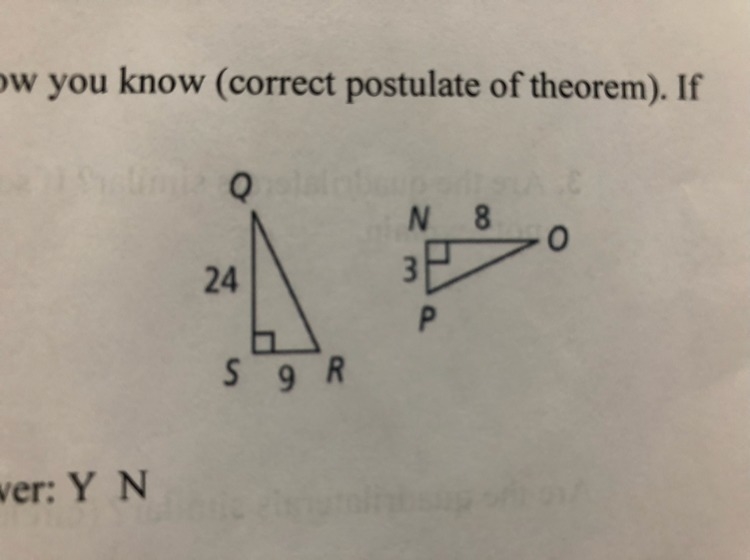 Are the triangles below similar? Is yes, explain how you know. If not, explain.-example-1