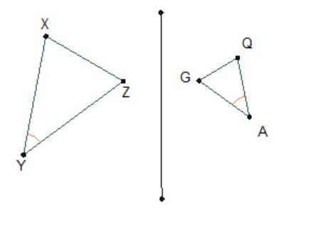 Two similar triangles are shown. Triangle XYZ was dilated, then ______, to create-example-1