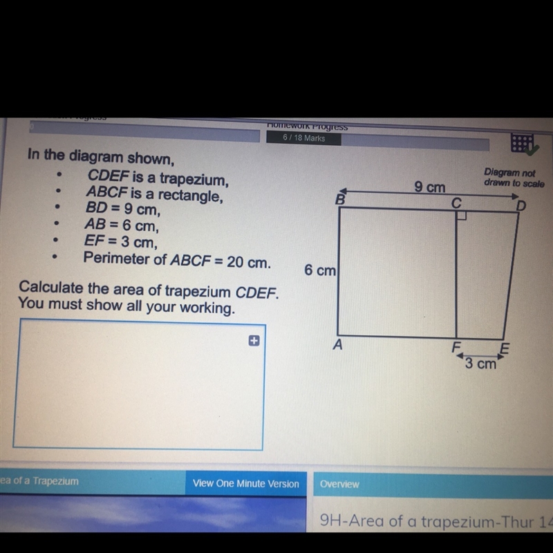 Calculate the area of trapezium CDEF. Please show the working out-example-1