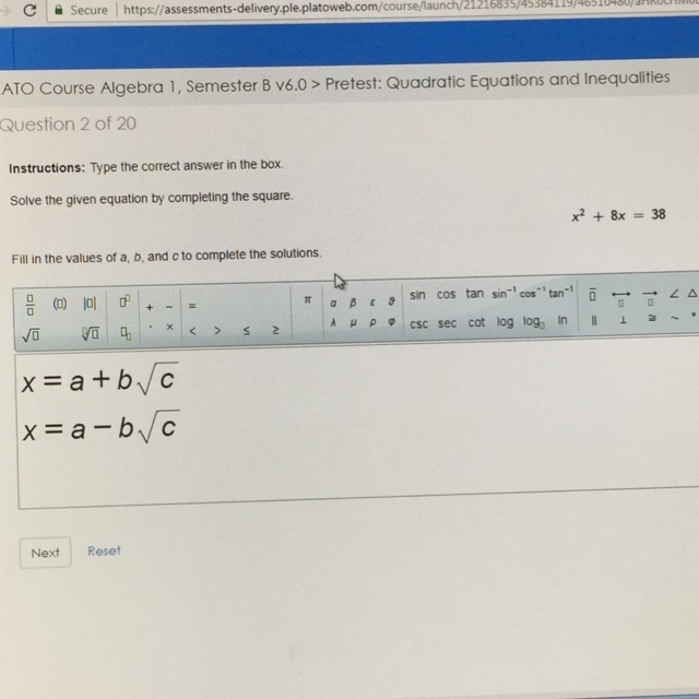 How do I find the values for a, b, and c, to complete the solution?-example-1