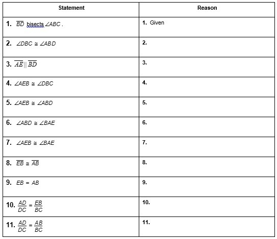 Given: BD bisects ABC. Auxiliary EA is drawn such that AE || BD. Auxiliary BE is an-example-2