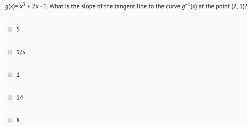 This question is about finding the slope of the tangent line to an inverse function-example-1