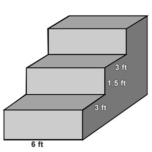 The height, width and length of the steps are identical. Calculate the cubic feet-example-1