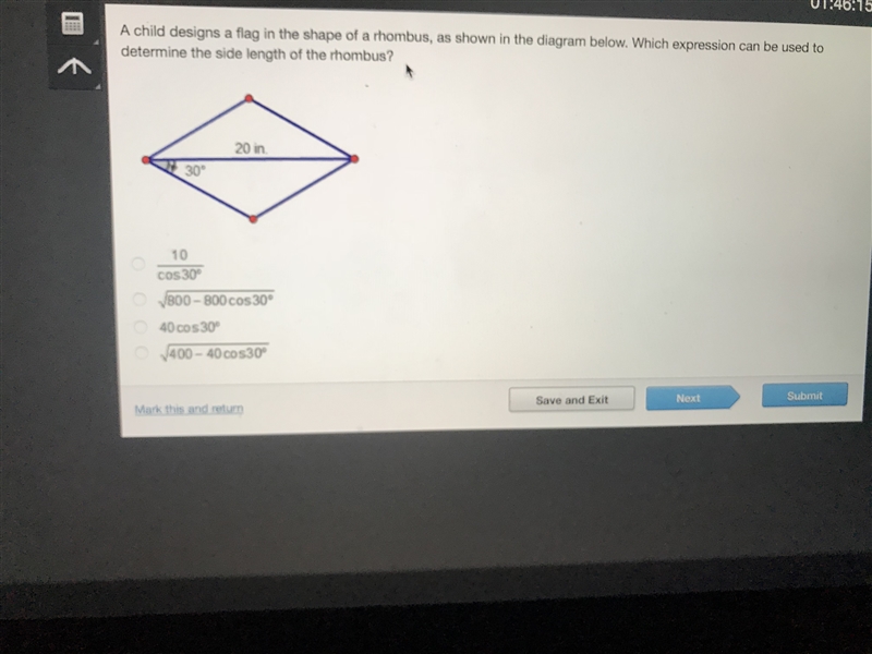 A child designs a flag in the shape of a rhombus, as shown in the diagram below. Which-example-1