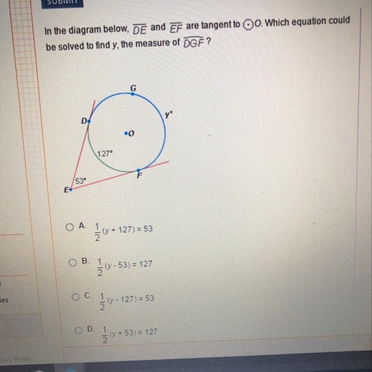 In the diagram below, DE and EF are tangents to O. Which equation could be solved-example-1