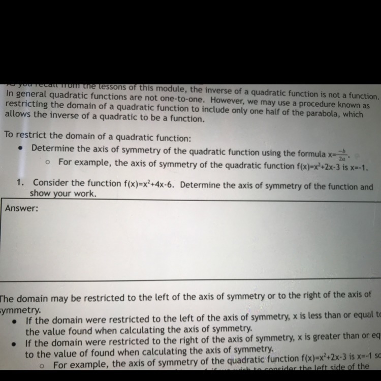 Determine the axis of symmetry of the function provided below.-example-1