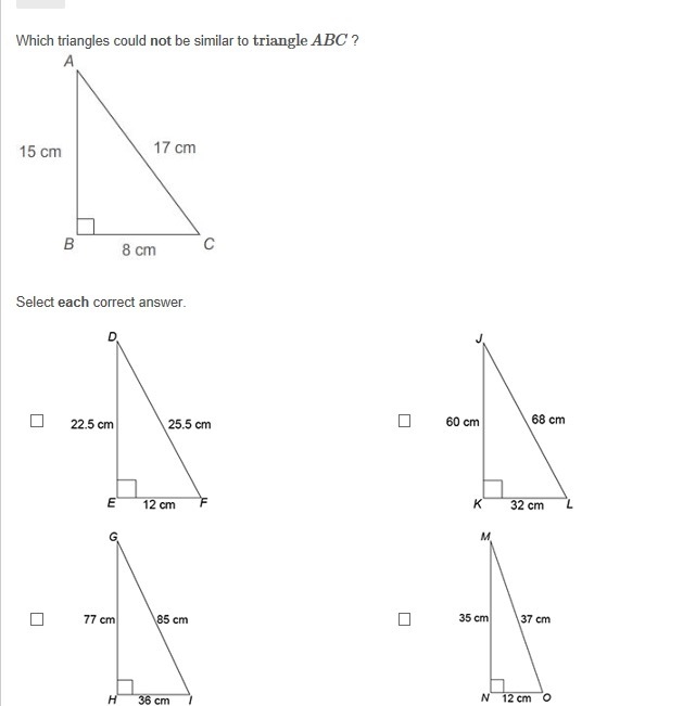 1. Triangle ABC is similar to triangle JKL. 2. Complete the similarity statement for-example-3