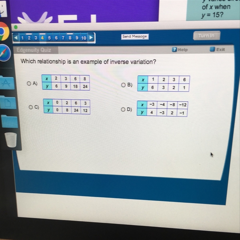 Which relationship is an example of inverse variation ?-example-1