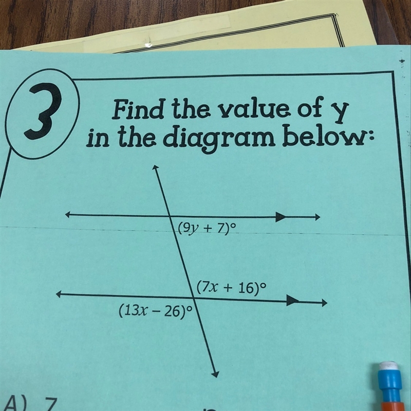 Find the value of y in the diagram below-example-1