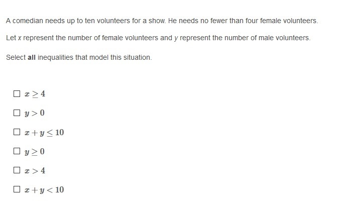 PLEASE HELP ASAP!!! CORRECT ANSWERS ONLY PLEASE!!! A comedian needs up to ten volunteers-example-1