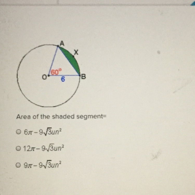 What is the area of the shaded segment? 23 points to whomever answers-example-1