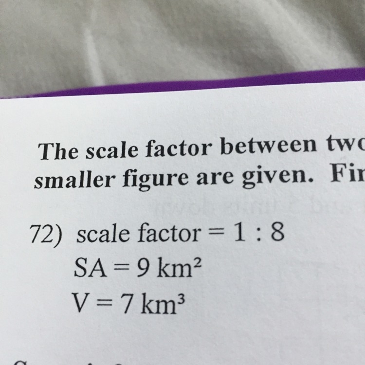 How do I find the surface area and volume of the larger figure using that of the smaller-example-1