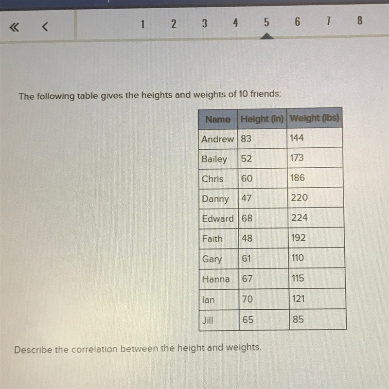 PLEASE HELP The following table gives the heights and weights of 10 friends-example-1