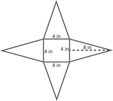 (05.07) The net of a pyramid is shown below. The net of a square based pyramid, with-example-1