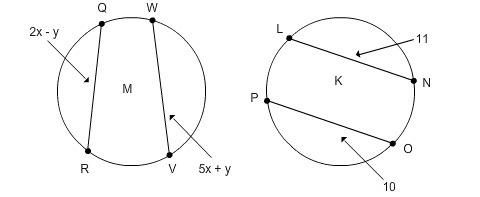 Circles M and K are congruent, arc QR is congruent to arc LN and arc OP is congruent-example-1