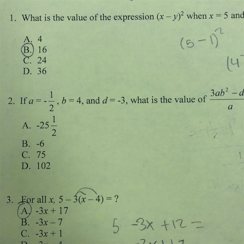 I need help on #2 If a=-1/2,b=4,and d=-3, what is the value of 3ab^2-d^3/a-example-1