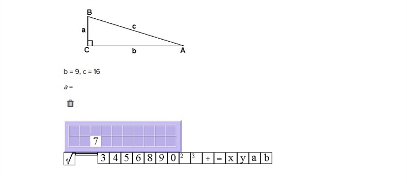 For the right triangle shown, the lengths of two sides are given. Find the third side-example-1