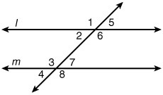 If l and m are parallel, which pairs of angles are congruent? SELECT ALL THAT APPLY-example-1