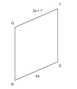 Question 10 QRST is a parallelogram. Find a. parallelogram QRST with side QT measuring-example-1