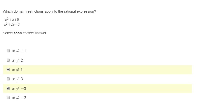 Answer Check!! Which domain restrictions apply to the rational expression.-example-1