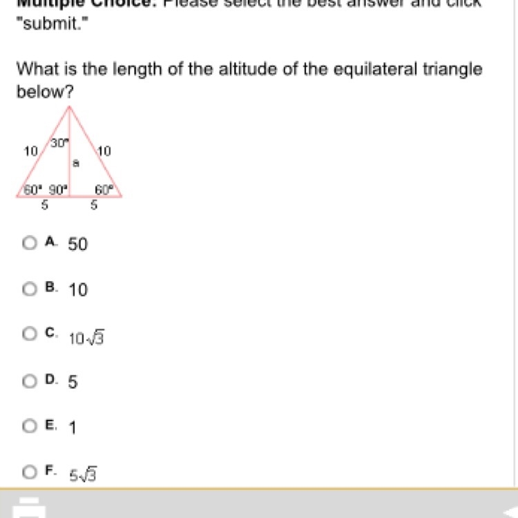 What is the length of the altitude of the equilateral triangle below?-example-1