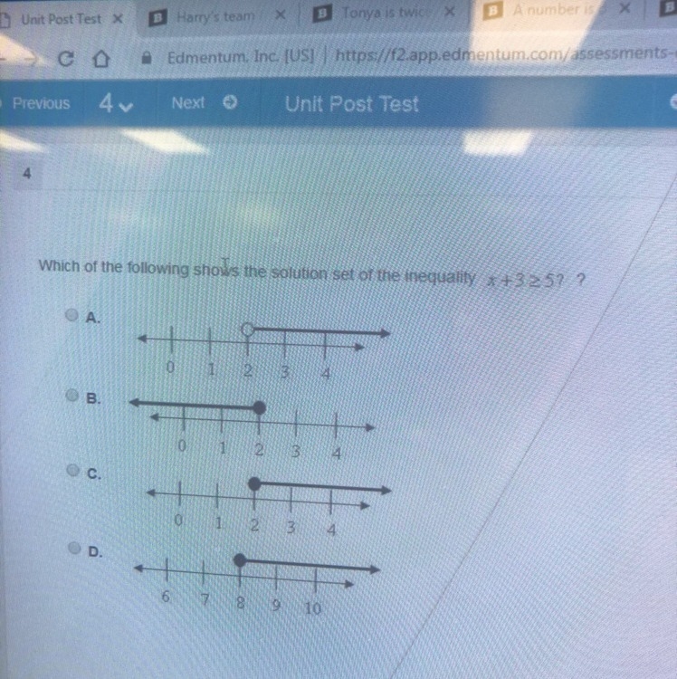 Which of the following shows the solution set of the inequality x+3>5? —-example-1