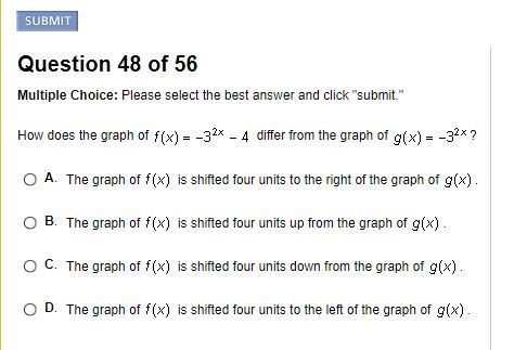 How does the graph of f(x)=-3^2x-4 differ from the graph of g(x)=-3^2x-example-1