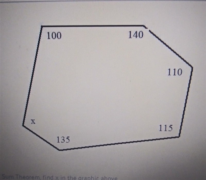 Using the polygon angle sum theorem, find x in the graphic above A) 720° B) 80° C-example-1