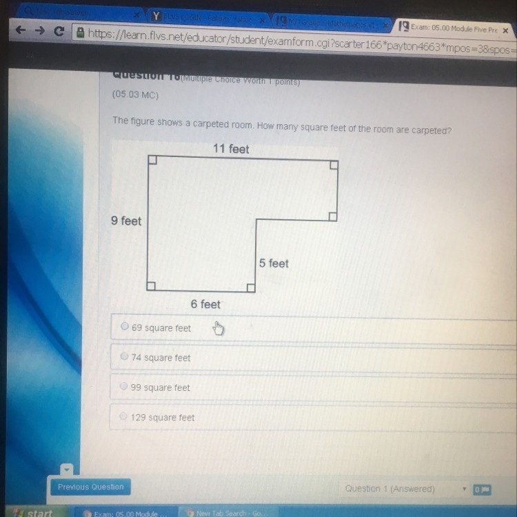 The figure shows a carpeted room. How many square feet of the room are carpeted?-example-1