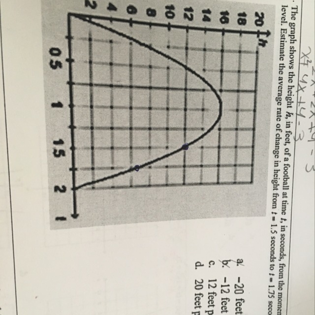 The graph shows the height h, in feet, of s football at time t, in seconds, from the-example-1