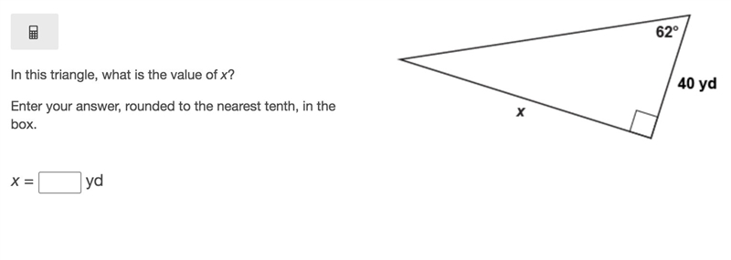 In this triangle, what is the value of x? Enter your answer, rounded to the nearest-example-1